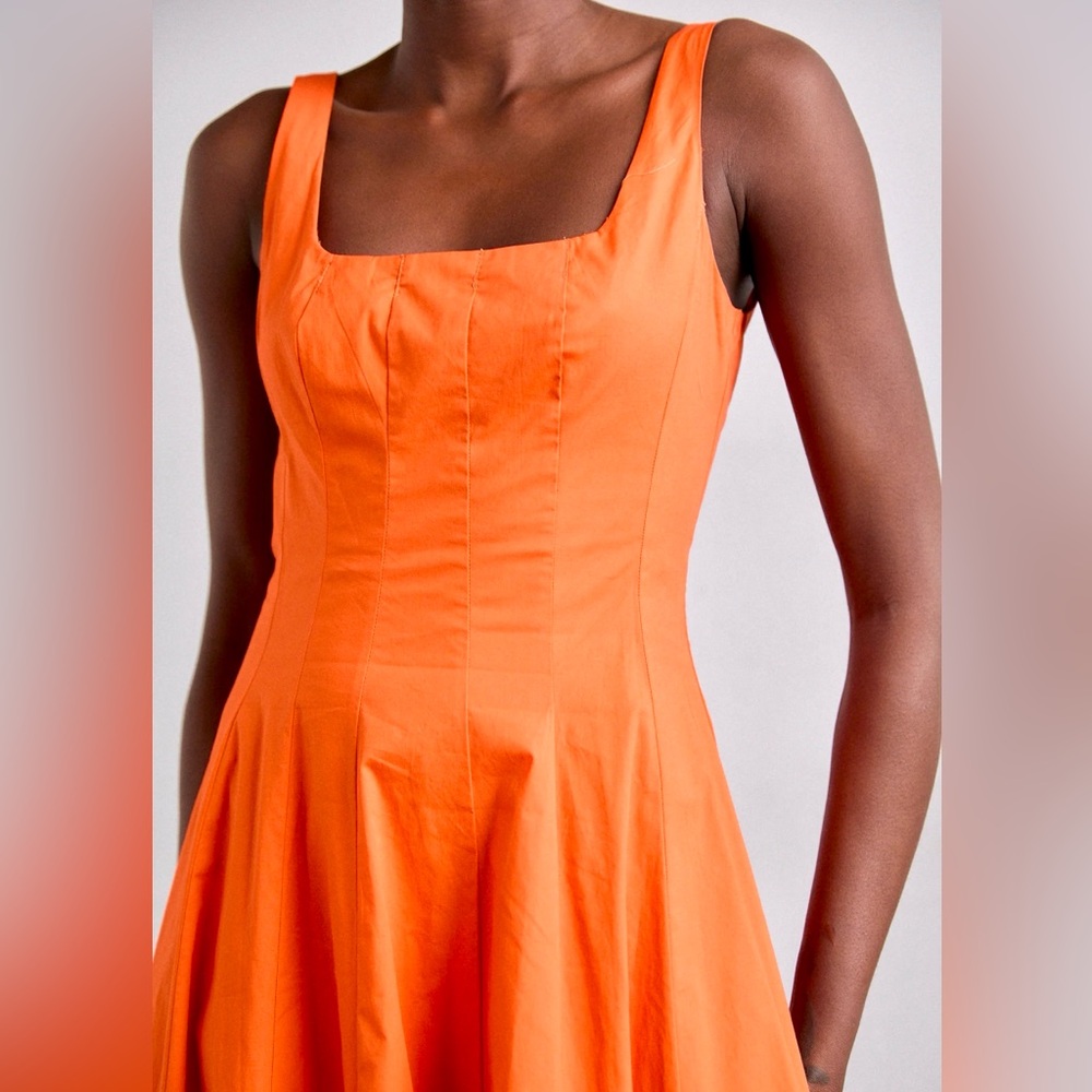 🌺🎉HP🎉🌺 NWT Staud Wells Midi Dress Tangerine - Picture 5 of 14